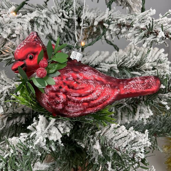 Other - Christmas Ornament- Festive Red Cardinal Sitting On Leaves And Berries